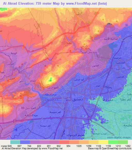Al Akrad,Syria Elevation Map
