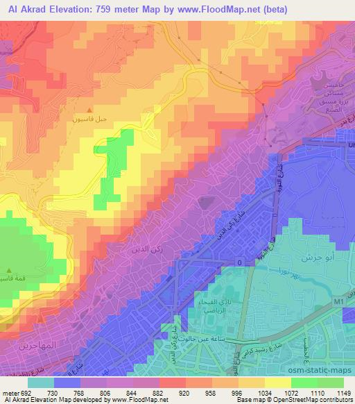 Al Akrad,Syria Elevation Map