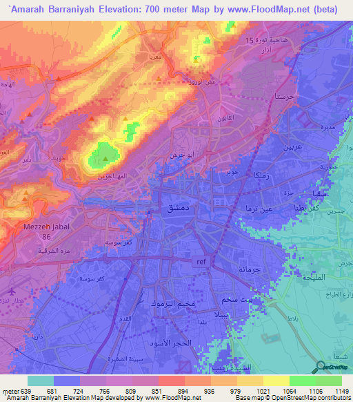 `Amarah Barraniyah,Syria Elevation Map