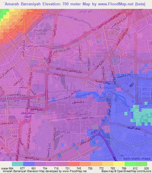 `Amarah Barraniyah,Syria Elevation Map