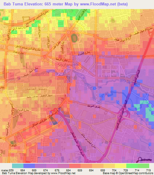 Bab Tuma,Syria Elevation Map