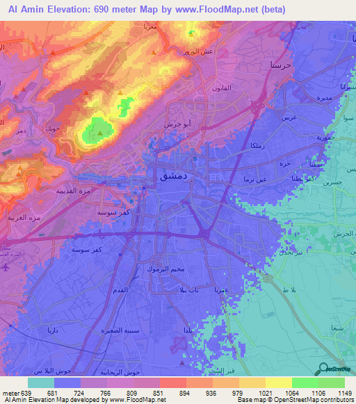 Al Amin,Syria Elevation Map