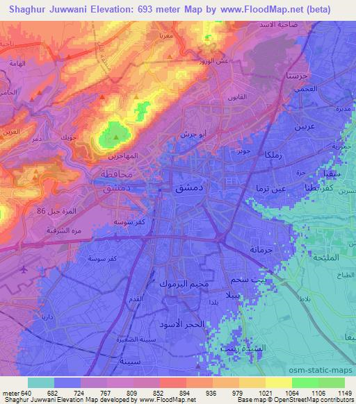 Shaghur Juwwani,Syria Elevation Map