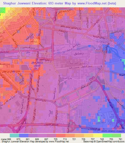 Shaghur Juwwani,Syria Elevation Map