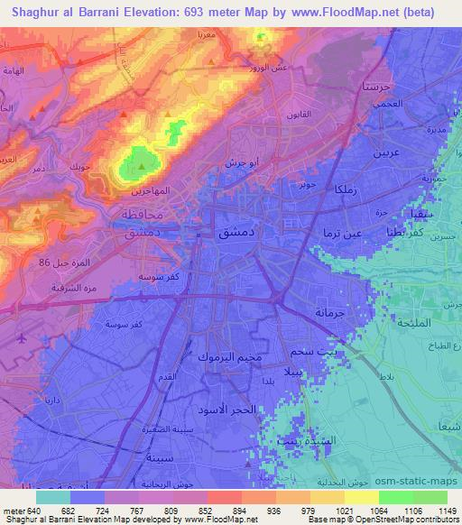 Shaghur al Barrani,Syria Elevation Map