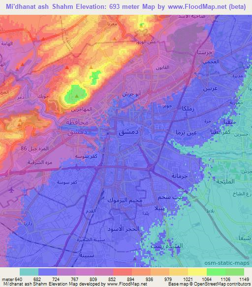 Mi'dhanat ash Shahm,Syria Elevation Map