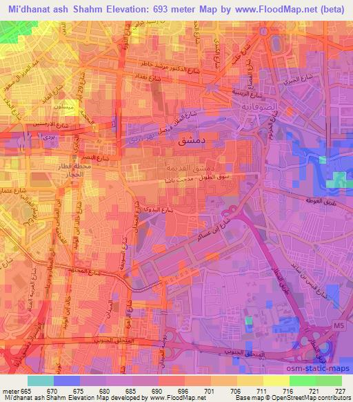 Mi'dhanat ash Shahm,Syria Elevation Map