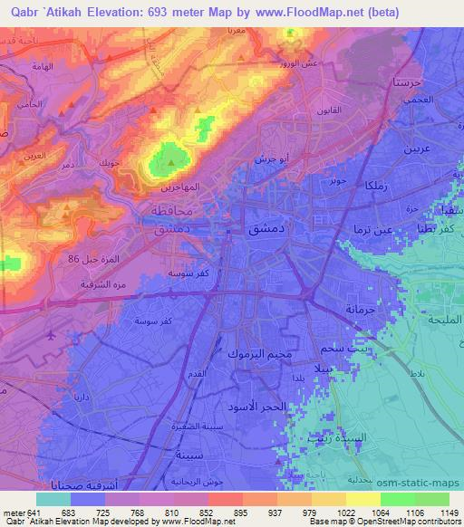 Qabr `Atikah,Syria Elevation Map