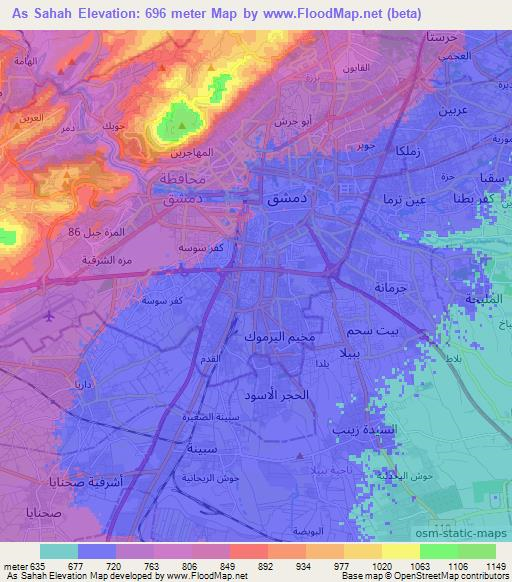 As Sahah,Syria Elevation Map