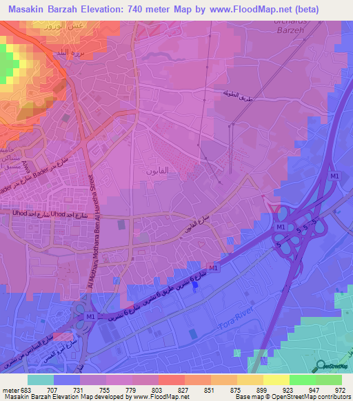 Masakin Barzah,Syria Elevation Map