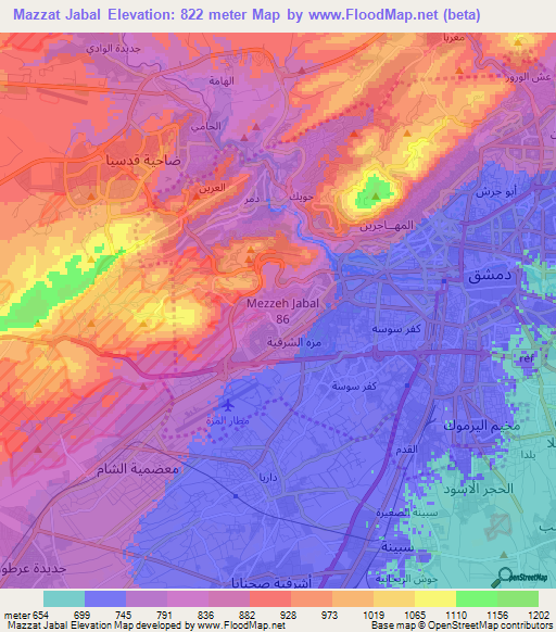 Mazzat Jabal,Syria Elevation Map