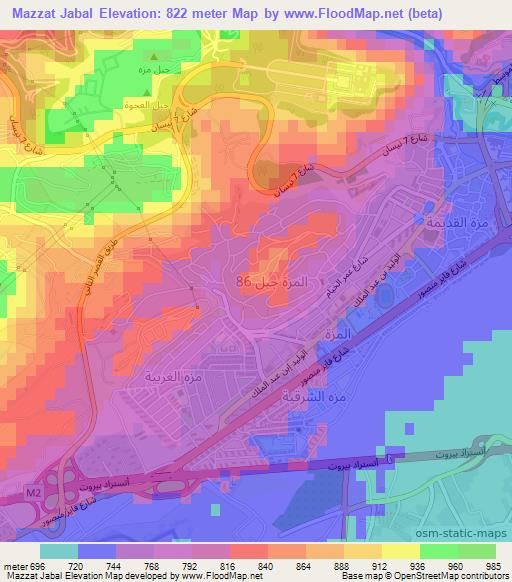 Mazzat Jabal,Syria Elevation Map
