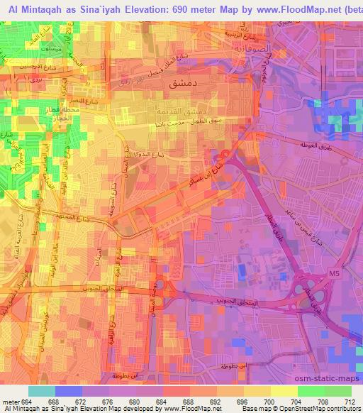 Al Mintaqah as Sina`iyah,Syria Elevation Map