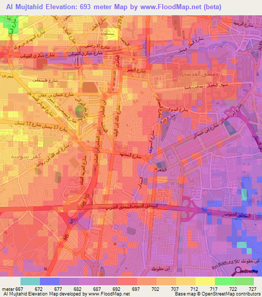 Al Mujtahid,Syria Elevation Map