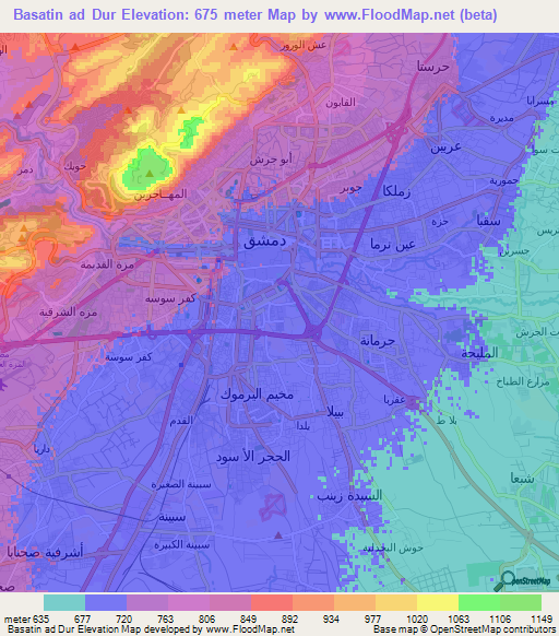 Basatin ad Dur,Syria Elevation Map