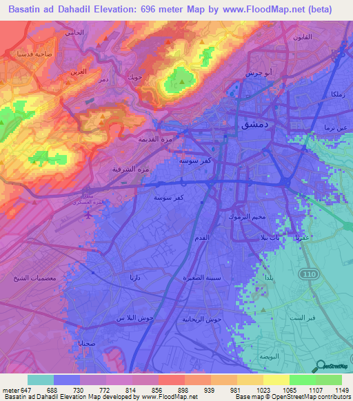 Basatin ad Dahadil,Syria Elevation Map
