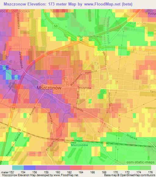 Mszczonow,Poland Elevation Map