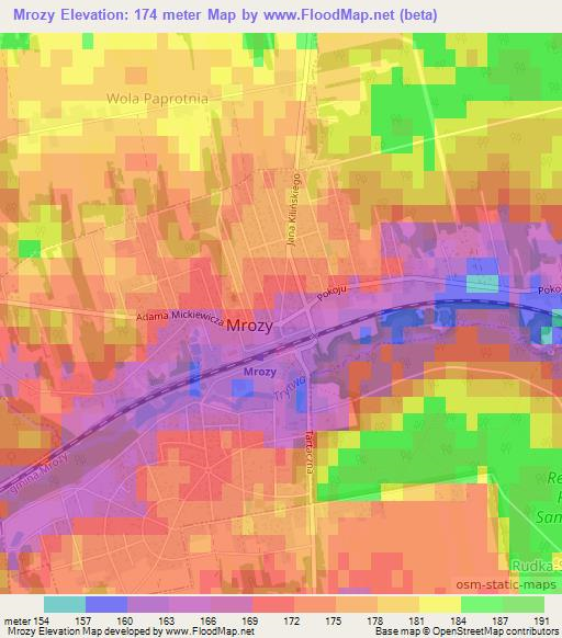 Mrozy,Poland Elevation Map