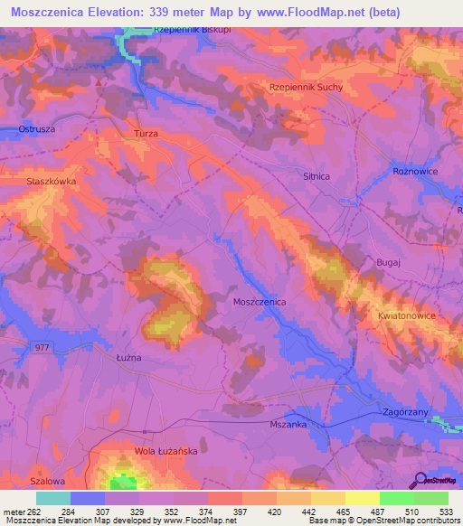 Moszczenica,Poland Elevation Map