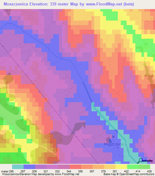 Moszczenica,Poland Elevation Map