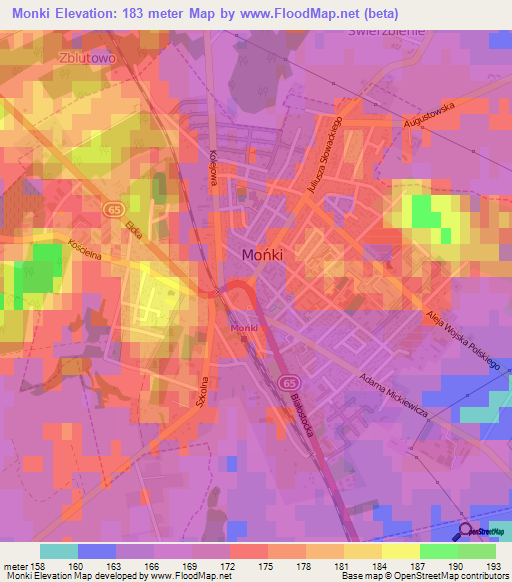 Monki,Poland Elevation Map