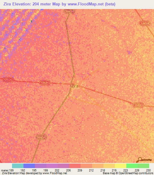 Zira,India Elevation Map