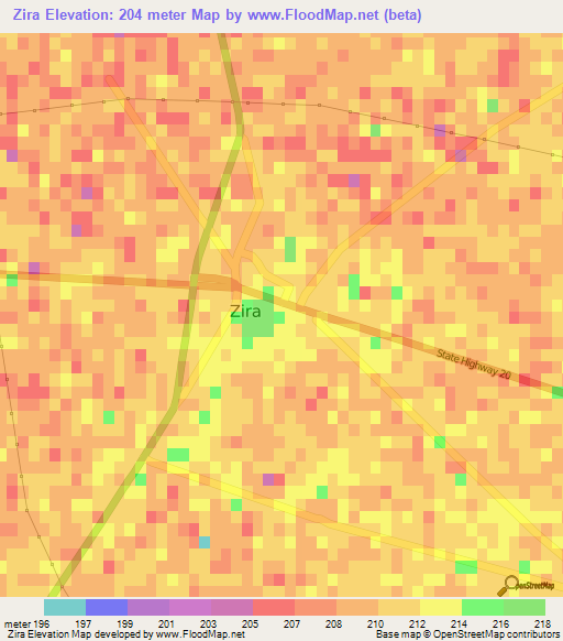 Zira,India Elevation Map