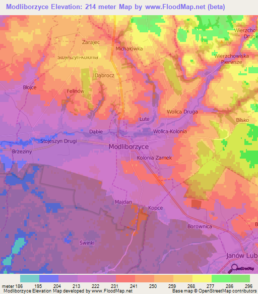Modliborzyce,Poland Elevation Map