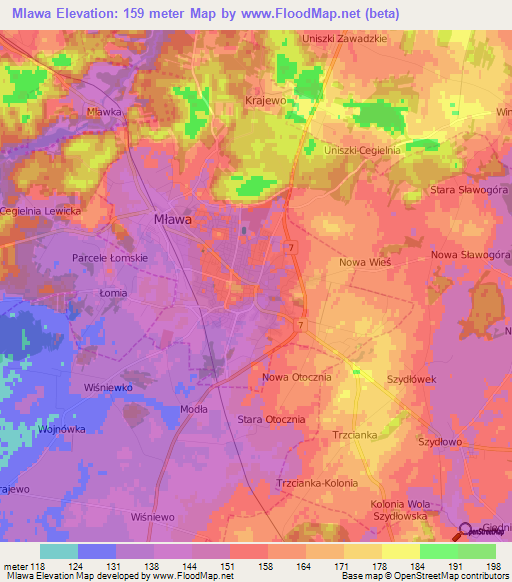 Mlawa,Poland Elevation Map