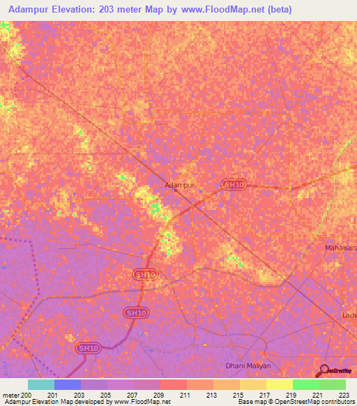 Adampur,India Elevation Map