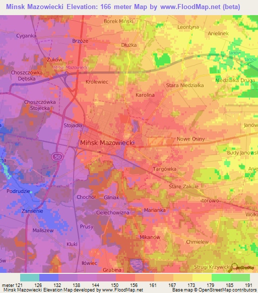 Minsk Mazowiecki,Poland Elevation Map