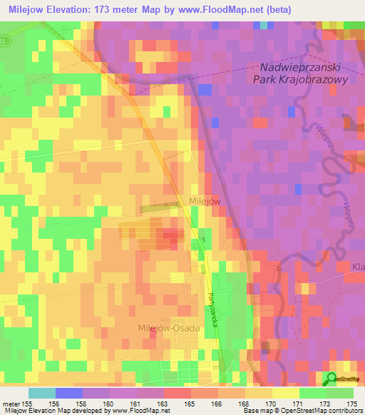 Milejow,Poland Elevation Map