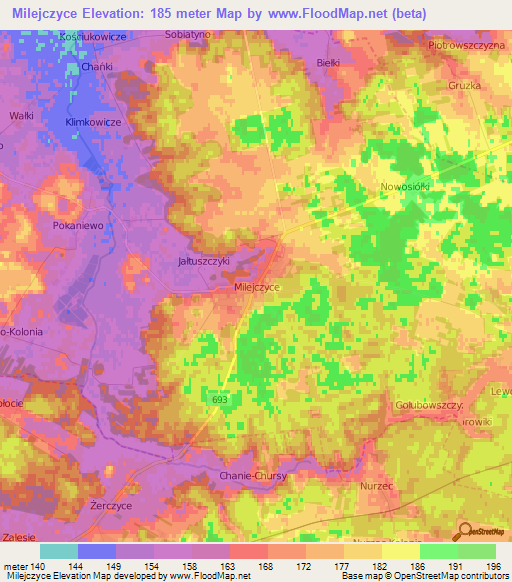 Milejczyce,Poland Elevation Map