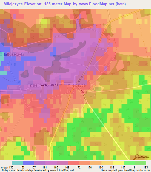 Milejczyce,Poland Elevation Map