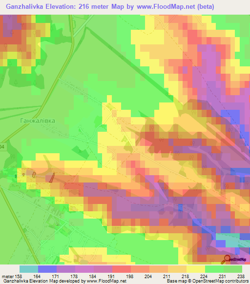 Ganzhalivka,Ukraine Elevation Map