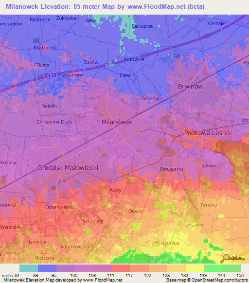 Milanowek,Poland Elevation Map