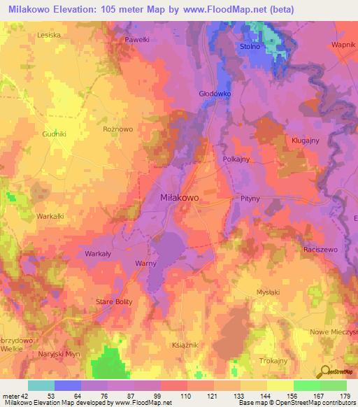 Milakowo,Poland Elevation Map