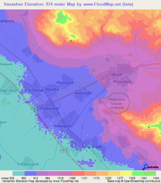 Vanashen,Armenia Elevation Map