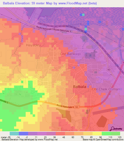 Balbala,Djibouti Elevation Map