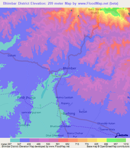 Elevation of Bhimbar District,Pakistan Elevation Map, Topography, Contour