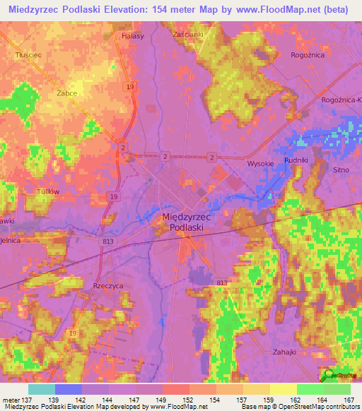 Miedzyrzec Podlaski,Poland Elevation Map