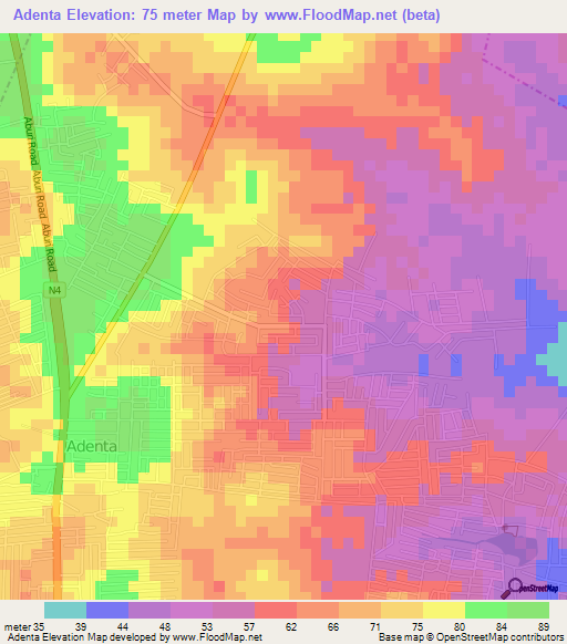 Adenta,Ghana Elevation Map