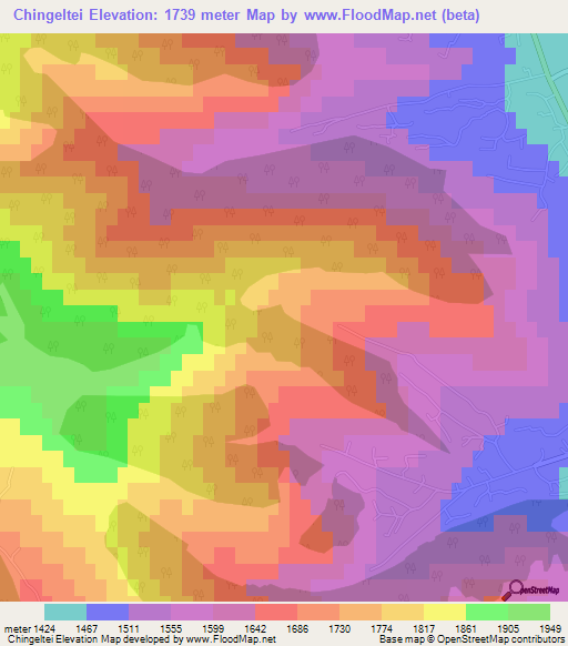 Chingeltei,Mongolia Elevation Map