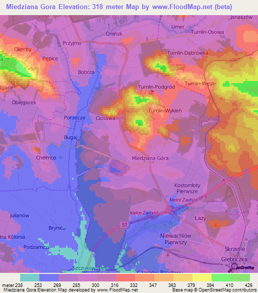 Miedziana Gora,Poland Elevation Map