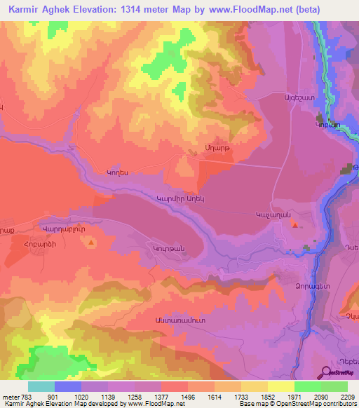 Karmir Aghek,Armenia Elevation Map