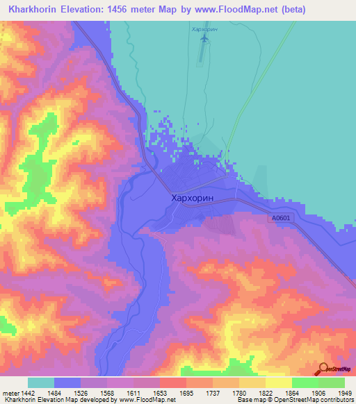 Kharkhorin,Mongolia Elevation Map