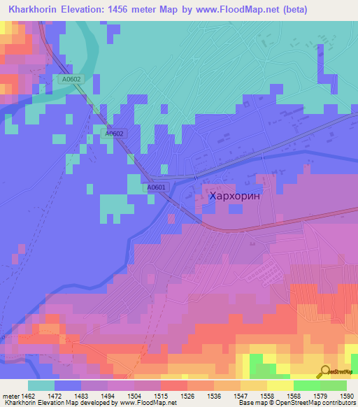Kharkhorin,Mongolia Elevation Map