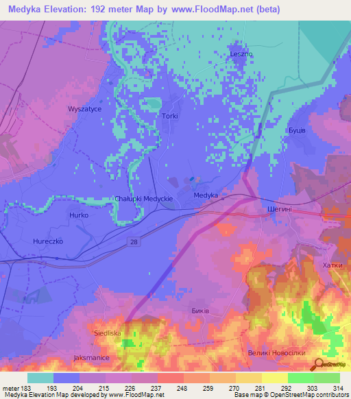 Medyka,Poland Elevation Map