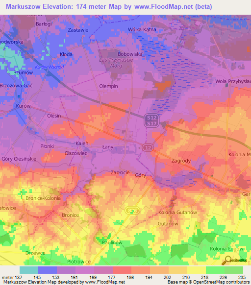 Markuszow,Poland Elevation Map