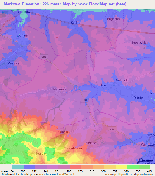Markowa,Poland Elevation Map